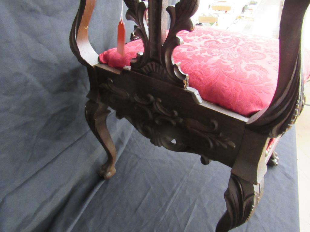 Antique Victorian Era Upholstered Oak Corner Chair