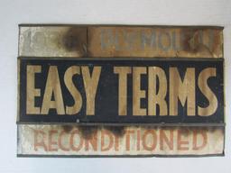 Antique " 1936 Plymouth Reconditioned" Paper on Metal Automobile Dealership Sign