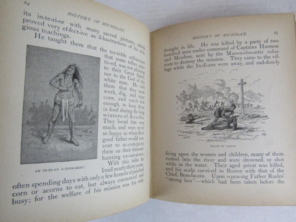 1889 History of Michigan in Words of One Syllable Hardcover Book