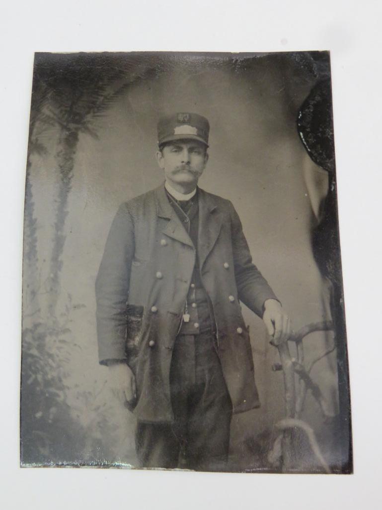 Antique Tin Type Photograph of Train Conductor