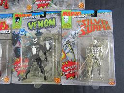 Lot (7) Vintage 1992 Toybiz Marvel Super-Heroes Figures MOC- Venom, Silver Surfer, Daredevil+