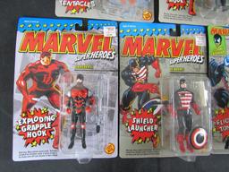 Lot (7) Vintage 1992 Toybiz Marvel Super-Heroes Figures MOC- Venom, Silver Surfer, Daredevil+