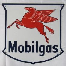 Antique 1950 Dated Mobil Pegasus Mobigas Porcelain Gas Pump Plate Sign