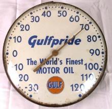 Antique Gulf Motor Oil "Gulfpride" 12" Pam Thermometer w/ Glass Bubble