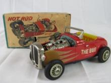 Antique Nomura Japan Tin Friction Hot Rod "The Bug" with Piston Action