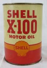 Antique Shell X-100 Motor Oil Quart Metal Can Full/ Sealed