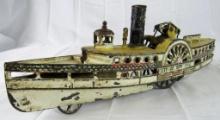 Rare Antique Wilkins Cast Iron "City of New York" 15" Paddle Wheel Boat Toy
