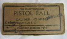 Excellent WWII Army Issue Partial Box (45 Rds) M1911 .45 Ammo