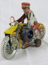 Antique 1930's Marx Tin Wind-Up Police Motorcycle and Rider 8.5"