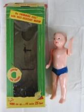 Antique 9" Celluloid/Plastic "Junior Lifeguard" Wind-Up Swimming Doll