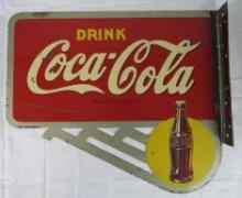 Excellent Antique 1940 Dated Coca Cola Steel Double Sided Flange Sign