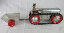 Antique Marx Tin Wind-Up Tractor with Driver and Dump Trailer