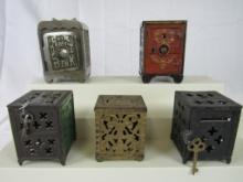 Lot (5) Antique Cast Iron Safe Banks