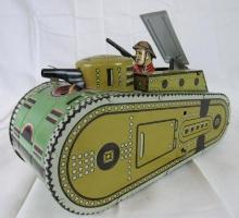Antique Marx Tin Wind-Up 10" WWI Tank w/ Pop-Up Soldier