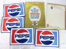 Grouping of Vintage Pepsi Cola Items Including Glass Easel Back Sign