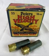 Antique Peters 16 Ga. Shotgun Shell Graphic Box with Some Original Rounds