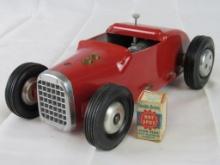 Antique Cameron Precision "RODSY RED" Gas Engine Hot Rod Tether Car 8"