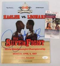 1987 Sugar Ray Leonard vs. Marvelous Marvin Hagler Signed Boxing Program JSA COA
