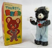 Antique Alps Japan Tin Wind-Up Thirsty Bear Toy in Orig. Box