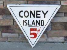 Excellent Coney Island 5 Cent Porcelain Sign