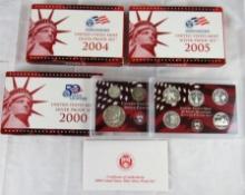 2000, 2004 & 2005-S Silver US Proof Sets