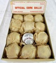 Excellent Antique NOS Box (12) Small Leather Worth Baseballs