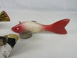 Lot (3) Vintage Carved Wood Ice Fishing/ Spearing Decoys Folk Art