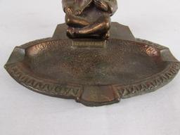 Antique Metal Souvenir Ashtray w/ Indian Chief- Castle Rock Michigan