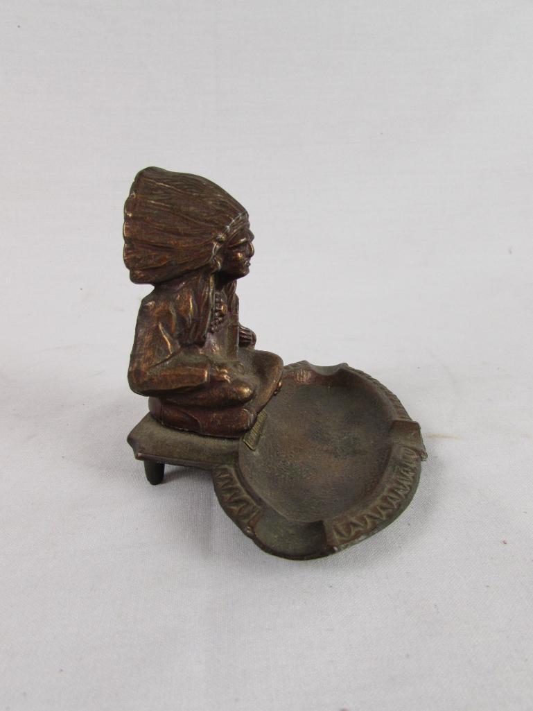 Antique Metal Souvenir Ashtray w/ Indian Chief- Castle Rock Michigan