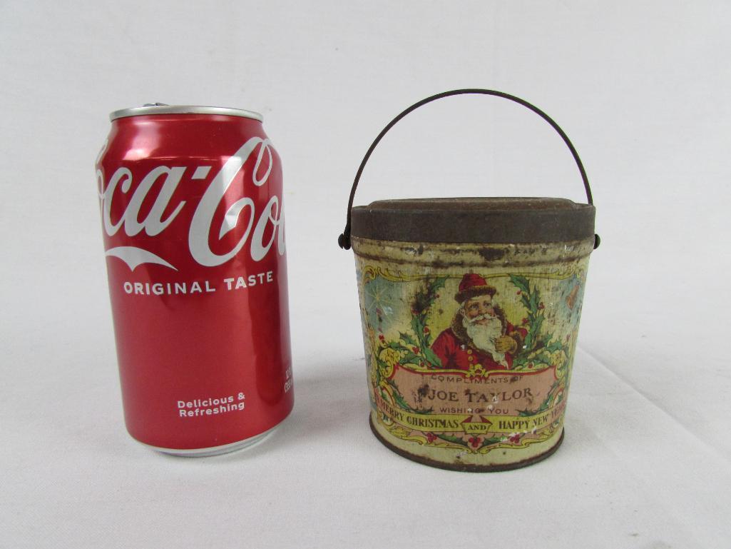 Antique Joe Taylor Peanut Butter Christmas Tin w/ Santa Claus