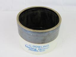 Antique A.C. Dowling Leading Grocer, Owosso Michigan Stoneware Crock