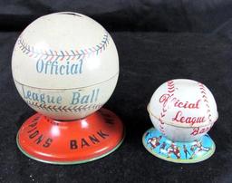 Lot (2) Antique Tin Litho Baseball Figural Coin Banks. Ohio Art & Japan