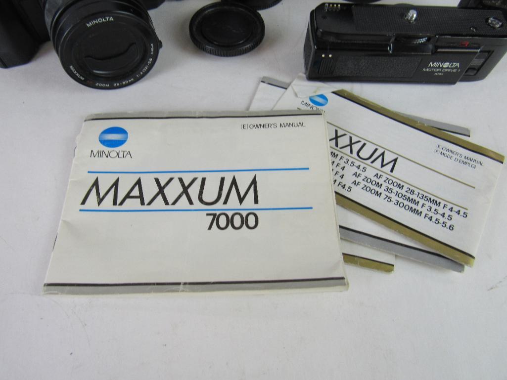 Minolta 7000 Maxxum 35mm Camera w/ Lenses & Paperwork