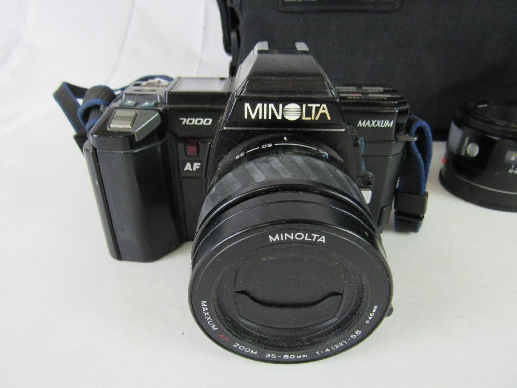Minolta 7000 Maxxum 35mm Camera w/ Lenses & Paperwork