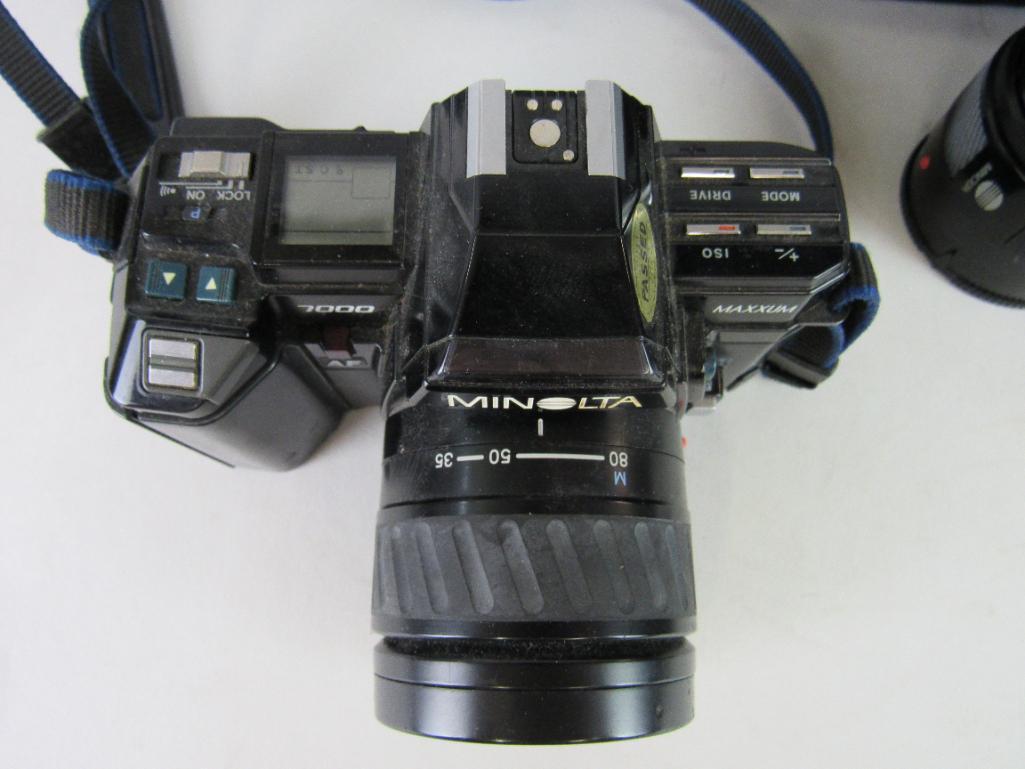 Minolta 7000 Maxxum 35mm Camera w/ Lenses & Paperwork