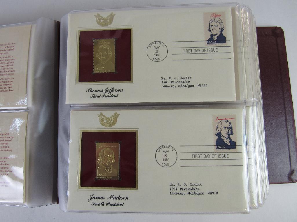 Complete 1986 Full Album US Presidents Golden Replicas 22 KT Proofs of US Stamps