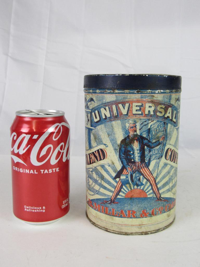 Antique Universal Coffee F.B. Millar & Co. Tin with Uncle Sam Graphics