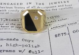 14K Yellow Gold Men's Ring w/ Black Onyx & Diamond (26.74 Grams)