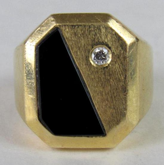14K Yellow Gold Men's Ring w/ Black Onyx & Diamond (26.74 Grams)