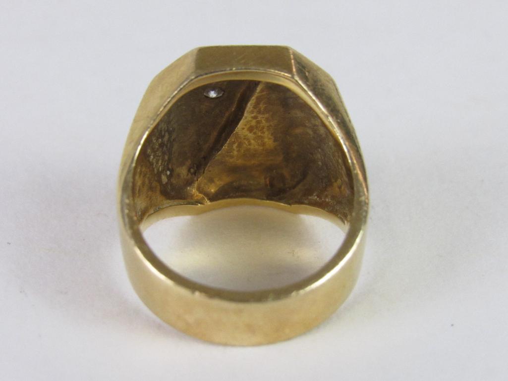 14K Yellow Gold Men's Ring w/ Black Onyx & Diamond (26.74 Grams)