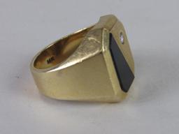 14K Yellow Gold Men's Ring w/ Black Onyx & Diamond (26.74 Grams)