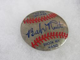 Rare Antique 1930's "Babe Ruth Shook My Hand" Esso Gas Station Premium Pinback