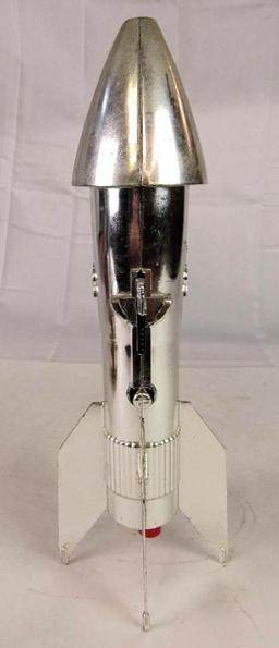 Vintage Vacumet Metal Mechanical Space Rocket Coin Bank 11.5"