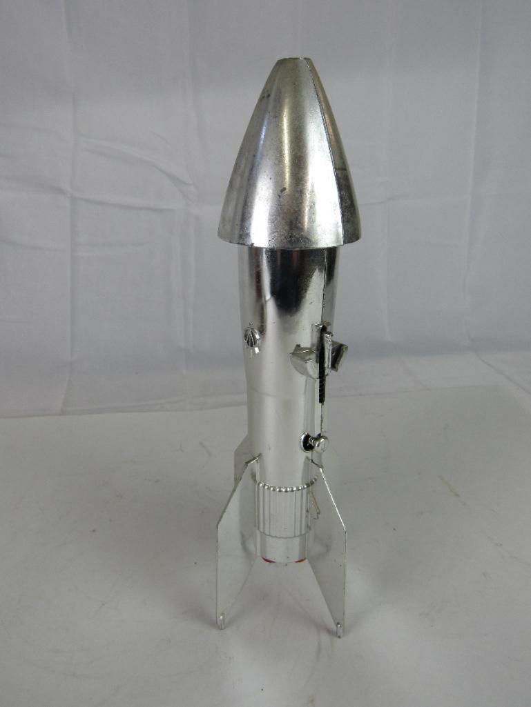 Vintage Vacumet Metal Mechanical Space Rocket Coin Bank 11.5"