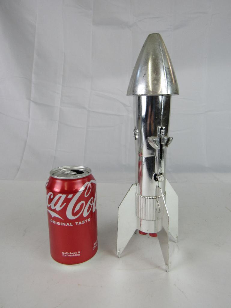 Vintage Vacumet Metal Mechanical Space Rocket Coin Bank 11.5"