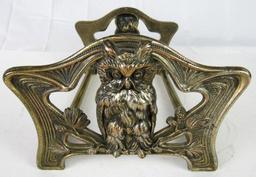 Antique Art Nouveau Brass Expanding Owl Bookends