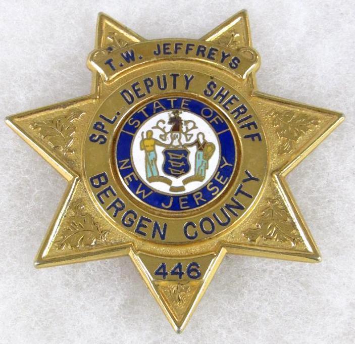 Original Obsolete Police Named Special Deputy Sheriff Badge Bergen County, New Jersey