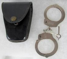 Authentic Vintage Pair Signed Smith & Wesson Police Handcuffs w/ Key & Holster