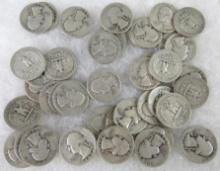 Washington Silver Quarters 1940's Dates Group of $10 Face