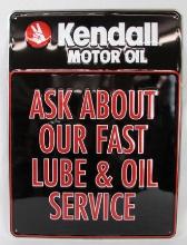 NOS Kendall Motor Oil "Lube & Service" Embossed Metal Service Station Sign